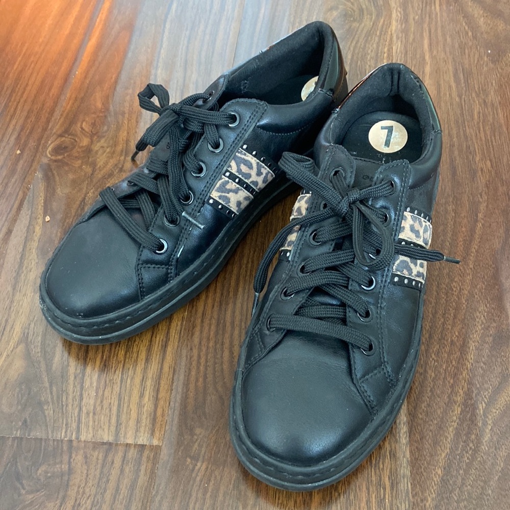 Geox Black Leather Sneakers with Leopard Accents